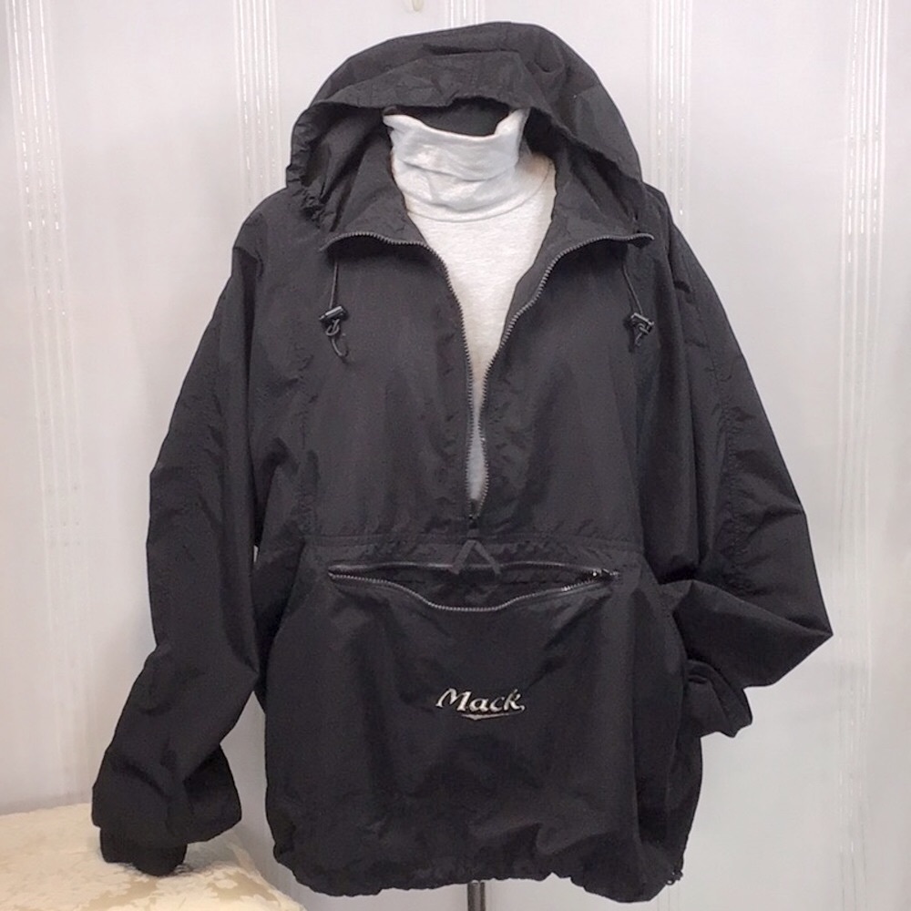MACK TRUCK ‘Bulldog’ Black Windbreaker Half Zip Hoodie with Pockets XL - Picture 3 of 10